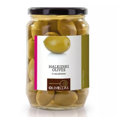 Оливки зелені Olivellas green 370 мл б/к скло (Греція, Халкідіки, ТМ Olivellas)