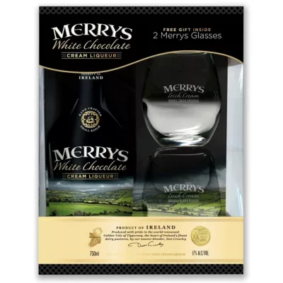 Лікер Merrys Chocolate Cream 0,7 л 17% кор + 2 склянки (Ірландія, ТМ Merrys)