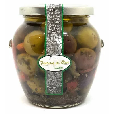 Оливки зелені Fantasia di Olives цілі с/к у розсолі + спеції 580г