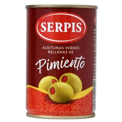 Оливки зелені Manzanilla з червоним перцем  300г ж/б (Іспанія, ТМ «Serpis»)